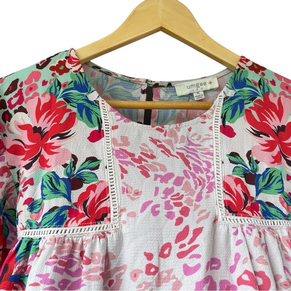 Umgee size XL women’s Floral Pink and White Blouse LS pink - Picture 7 of 11